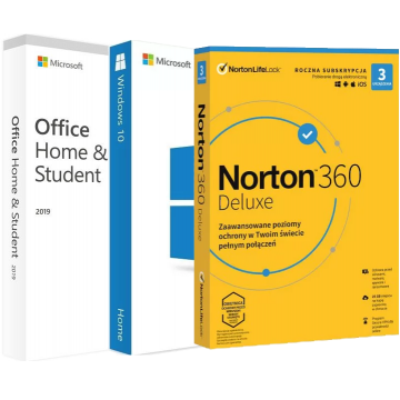 Microsoft Windows 10 Home + Office 2019 Home & Student + Norton 360 Deluxe