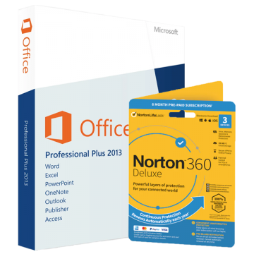 Microsoft Office 2013 Professional Plus + Norton 360 Deluxe 3pc/6mc
