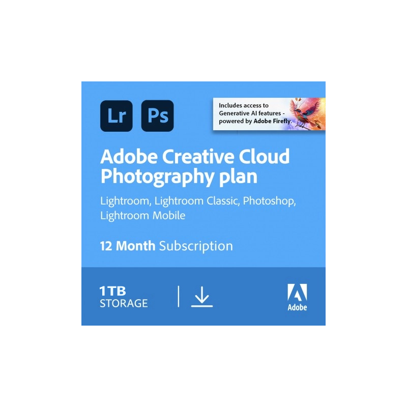 Adobe Plan Fotograficzny CC 1TB: Photoshop + Lightroom MULTI Win/Mac – licencja na subskrypcję (1 rok) – 1 użytkownik ESD