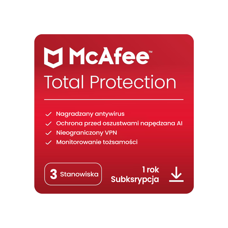 McAfee Total Protection (3 stanowiska, 12 miesięcy)