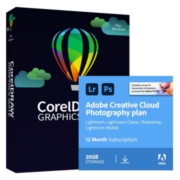 Adobe Plan Fotograficzny CC 20GB: Photoshop + Lightroom + CorelDRAW Graphics Suite 2024 Win/Mac ESD