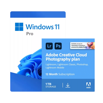 Windows 11 Pro + Adobe Plan Fotograficzny CC 1TB: Photoshop + Lightroom ESD