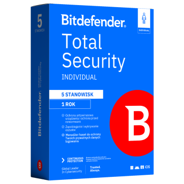 Bitdefender Total Security Individual (5 stanowisk, 12 miesięcy)