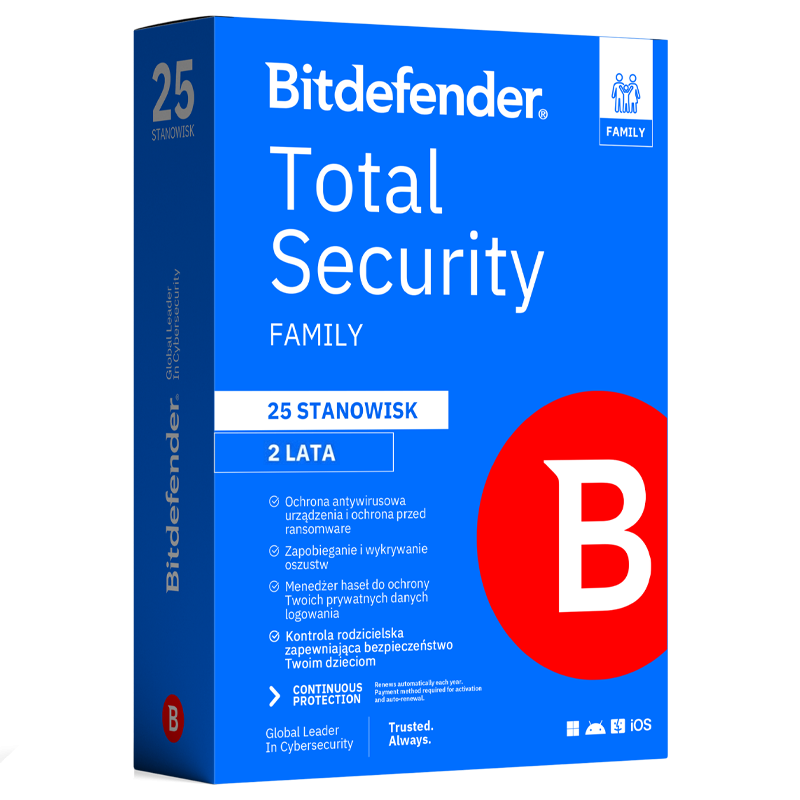 Bitdefender Total Security Family (25 stanowisk, 24 miesiące)