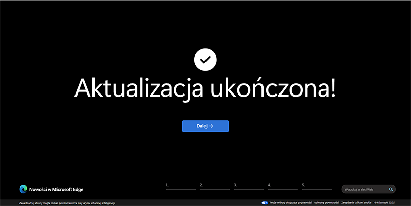 Okno Microsoft Edge z aktualizacjami