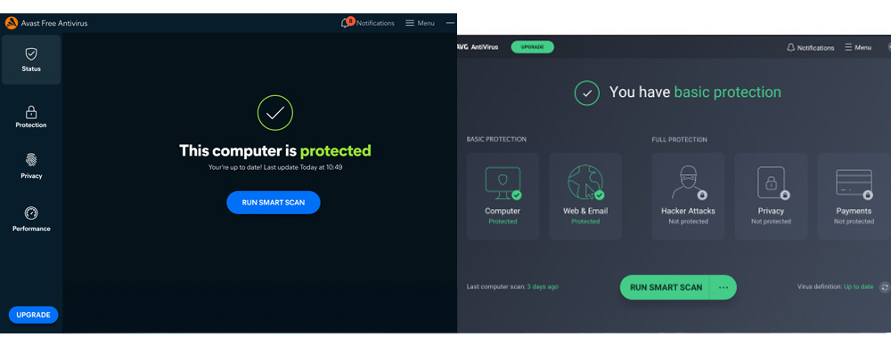 wygląd Avast Free vs AVG FREE