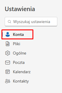 Ustawienia z opcją Konta