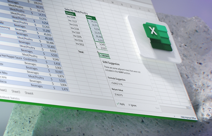 Grafika przedstawiająca pracę na komórkach w Excel Online
