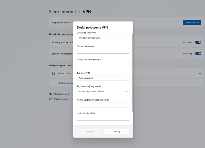 Konfiguracja VPN w systemie Windows