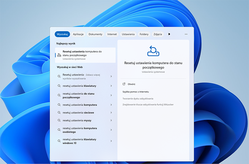 Przywracanie ustawień fabrycznych Windows