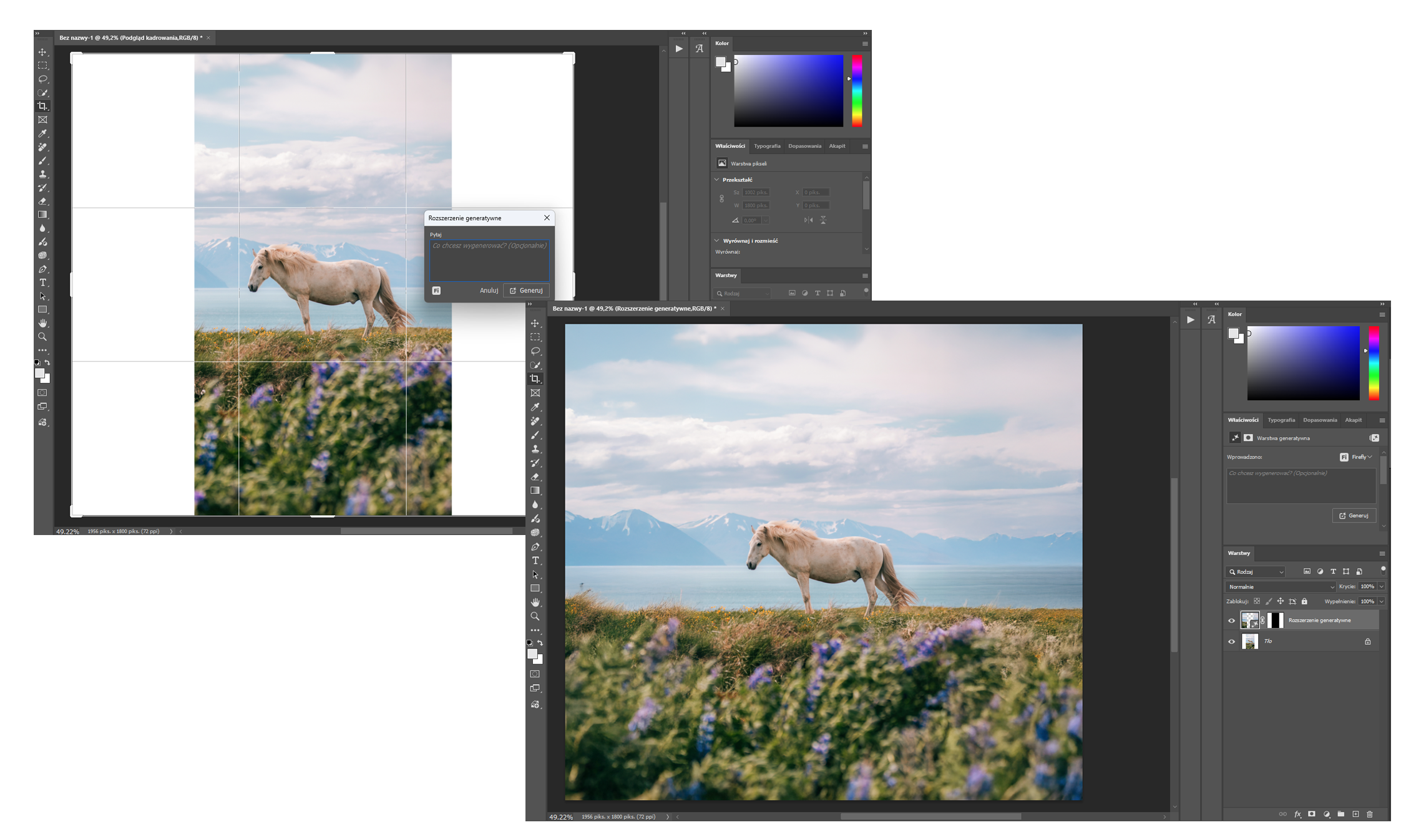 Rozszerzanie tła za pomocą AI w programie Photoshop.