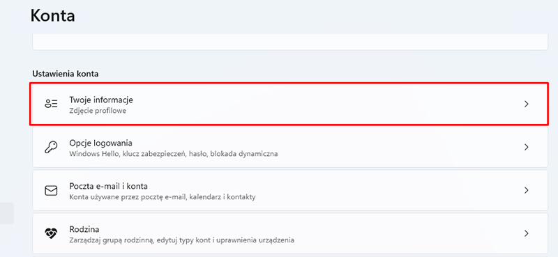 Sekcja Twoje informacje