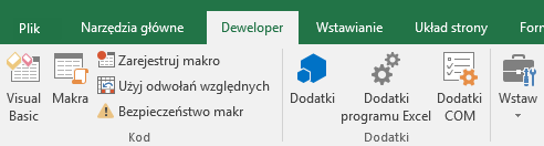 Zakładka Developer w programie Excel Online