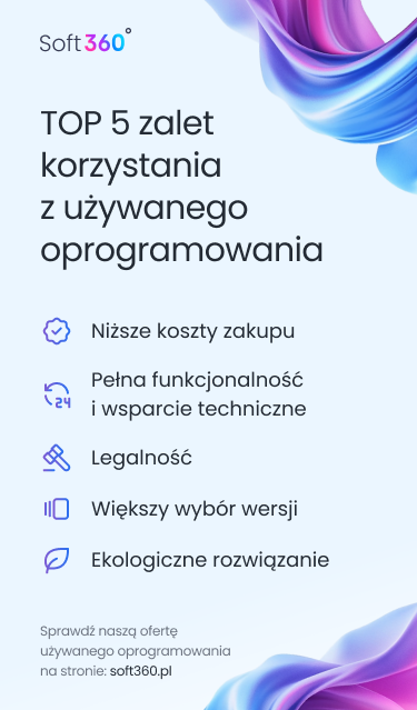 Infografika przedstawiająca TOP5 zalet używanego oprogramowania