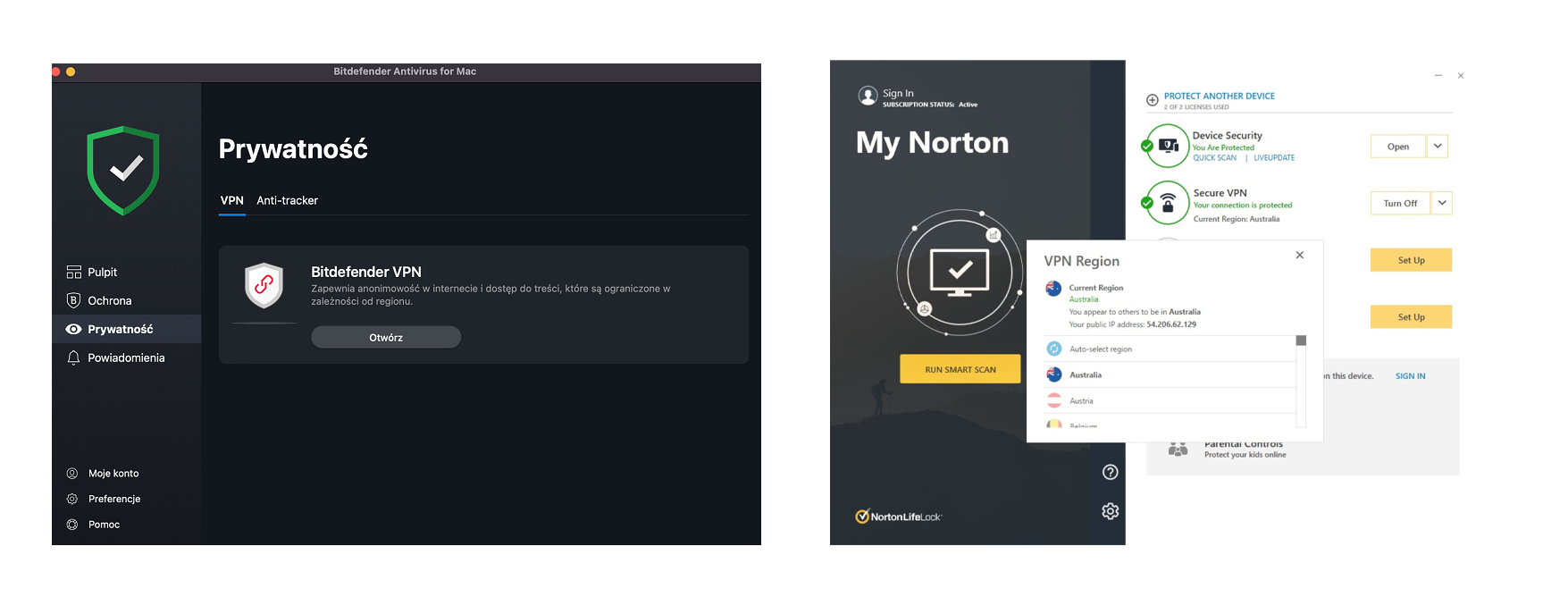 Norton VPN i Bitdefender VPN