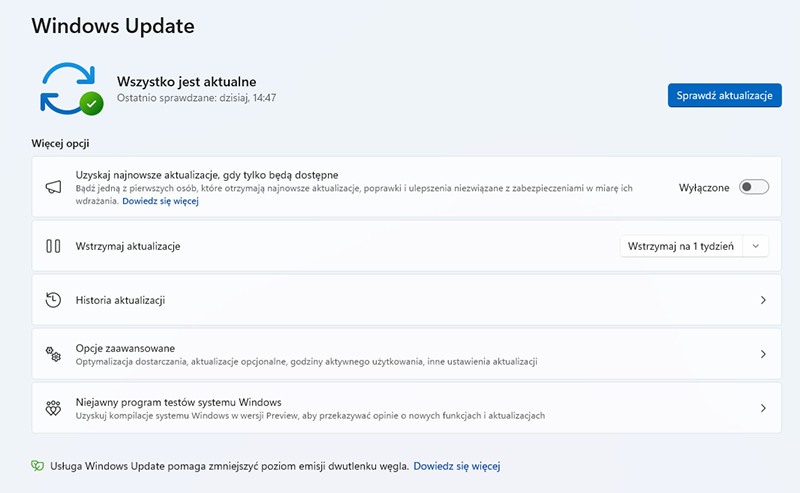 Okno Windows Update
