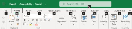Wstążka w Excel Online